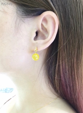 18K金蜜蜡耳钉鸡油黄吊坠项链