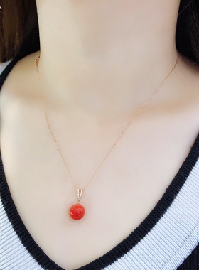满肉柿子红项链坠18k真金