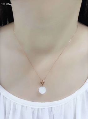 18k金天然和田玉羊脂玉项链坠