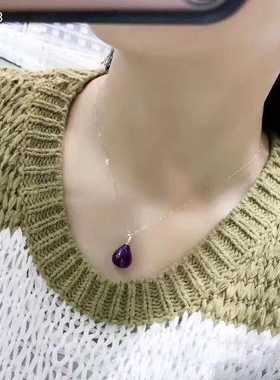 18K金紫水晶项链水滴吊坠
