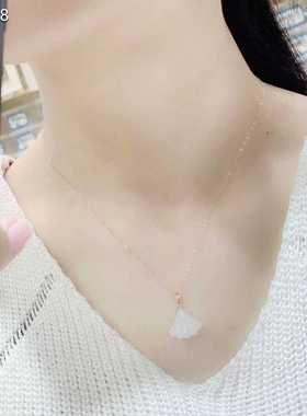 18K金天然碧玉银杏叶项链挂坠