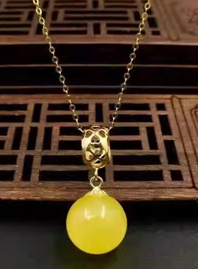 18K金琥珀项链坠礼物天然蜜蜡