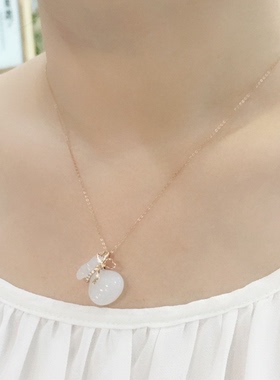 和田玉福袋项坠足金挂件羊脂玉