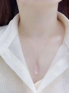 天然粉水晶18K金挂件证书项链坠