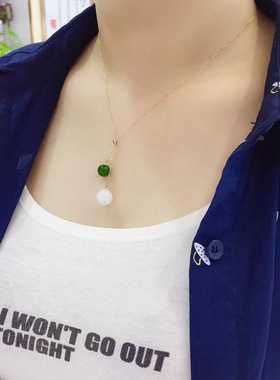 碧玉羊脂籽料锁骨推拉18k金吊坠