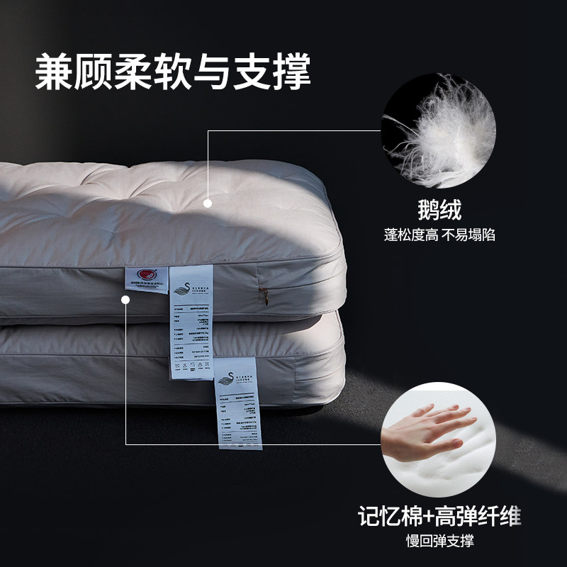 五星级酒店鹅绒枕头护颈椎助睡眠羽绒枕芯成人专用记忆棉护颈枕头,淘宝优惠券,粉丝福利购,淘宝优惠卷