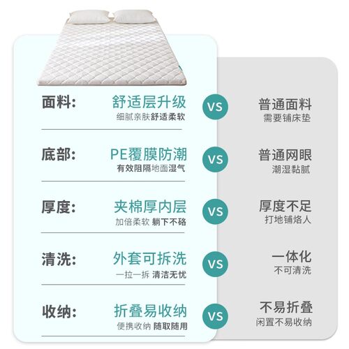 防潮地铺睡垫地上睡觉专用床垫榻榻米可折叠可收纳打地铺神器褥子 - 图0
