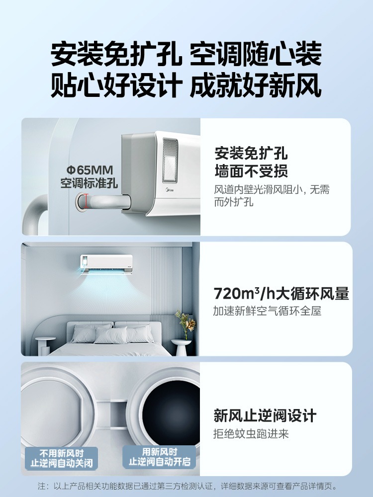 2023新品美的空调静新风大1匹一级能效家用变频卧室挂机冷暖两用 - 图2