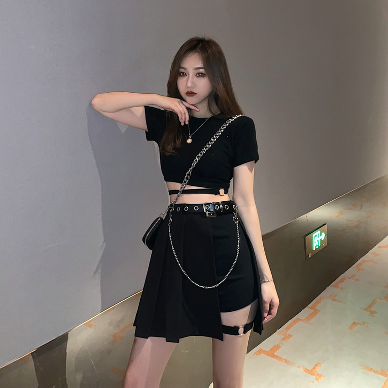 性感蹦迪女装套装夏露脐上衣服帅气酷女孩穿搭甜酷辣妹风爵士跳舞 - 图0