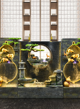 葫芦水幕墙流水墙屏风循环水摆件