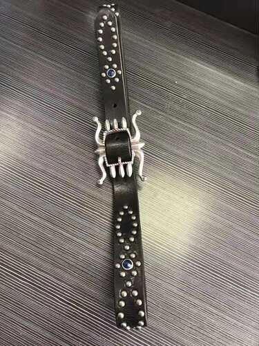 RRL新款皮带男复古黑色打钉铆钉皮带 八爪纯铜镀银皮带扣带宽33mm - 图0