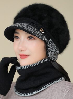 妈妈帽子女士秋冬季中老年加绒保暖老人奶奶老太太针织护耳毛线帽