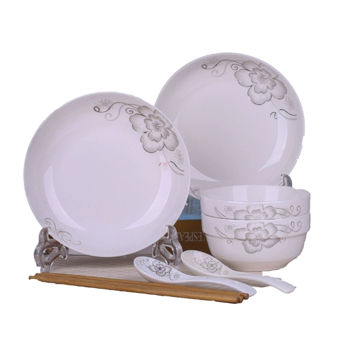 Специальное предложение Jingdezhen 2 People Керамическая посуда для посуды блюда и палочки для пары с пары простота 2 миски, 2 тарелки, 2 ложки, 2 палочки для палочек