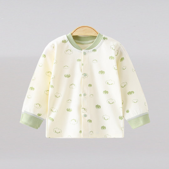 0-2岁宝宝秋衣春秋装纯棉无骨婴儿上衣单件对扣睡衣新生儿打底衫