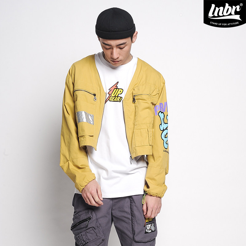 LNBR漫画字母拼接短款外套多拉链口袋上衣夹克潮流时尚,淘宝优惠券,粉丝福利购,淘宝优惠卷