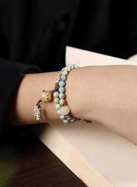 星月菩提手链女小众创意设计碳烤猫爪莲花菩提双圈手串饰品礼物