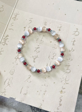 「春衫薄」新中式猫眼珠红码碯串珠手串绿色米珠小清新气质手饰女