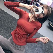 SandroUnionV collar with lean yoga outfit personality tight long sleeve training t-shirt breathable quick dry sport blouse
