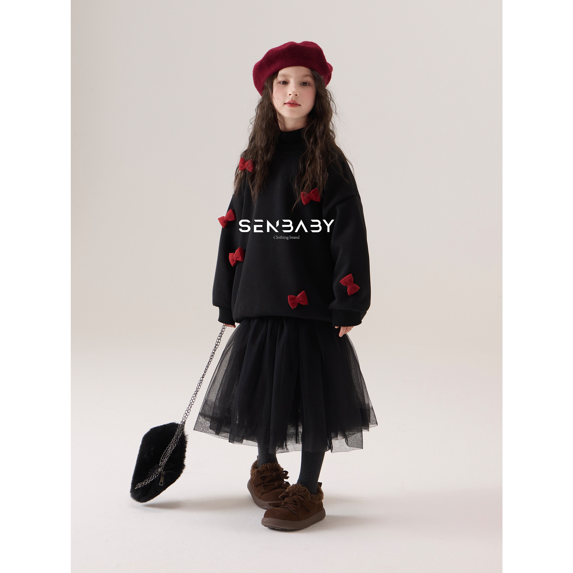 【现货】senbaby童装女童圆领卫衣外套冬儿童套头加绒蝴蝶结卫衣,淘宝优惠券,粉丝福利购,淘宝优惠卷