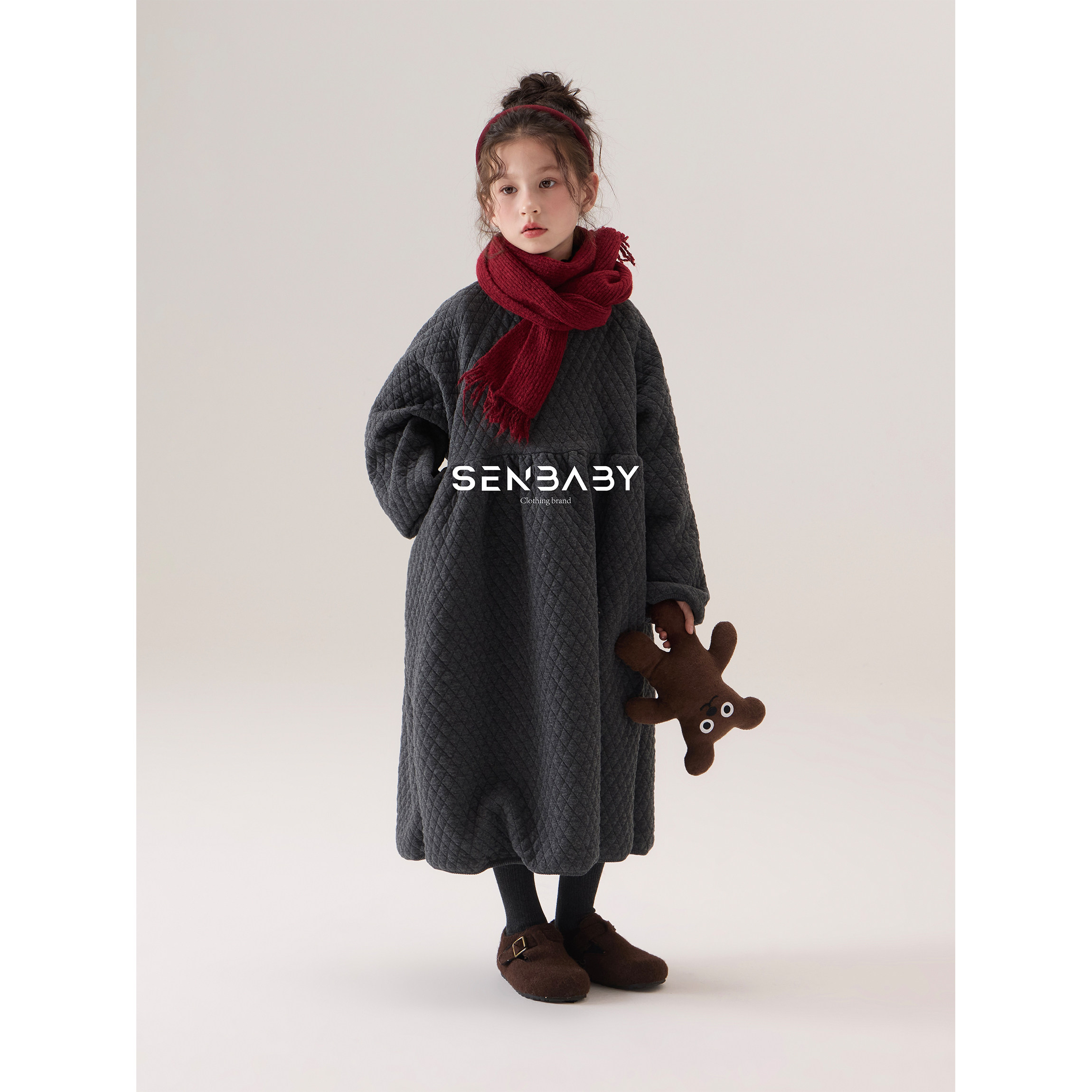 【现货】senbaby童装女童韩系长袖棉裙冬季儿童绗薄棉洋气连衣裙,淘宝优惠券,粉丝福利购,淘宝优惠卷