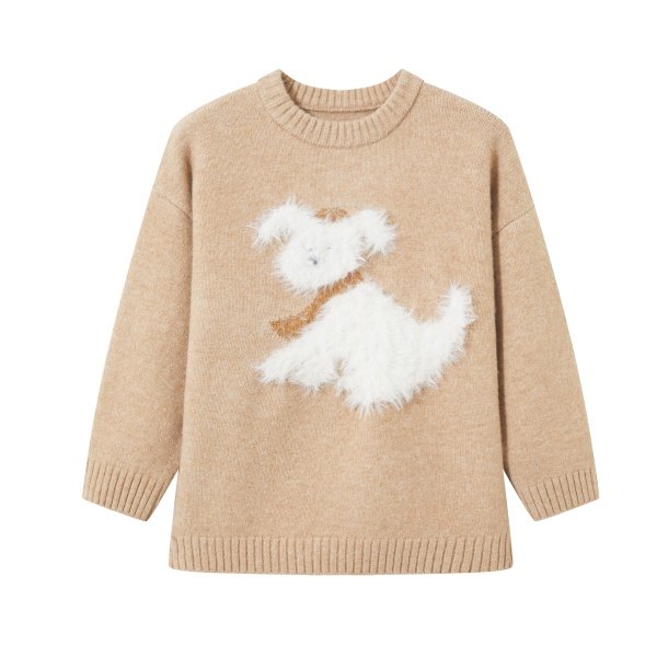 senbaby童装女童长袖针织衫上衣2025冬新款儿童可爱立体小狗毛衣,淘宝优惠券,粉丝福利购,淘宝优惠卷