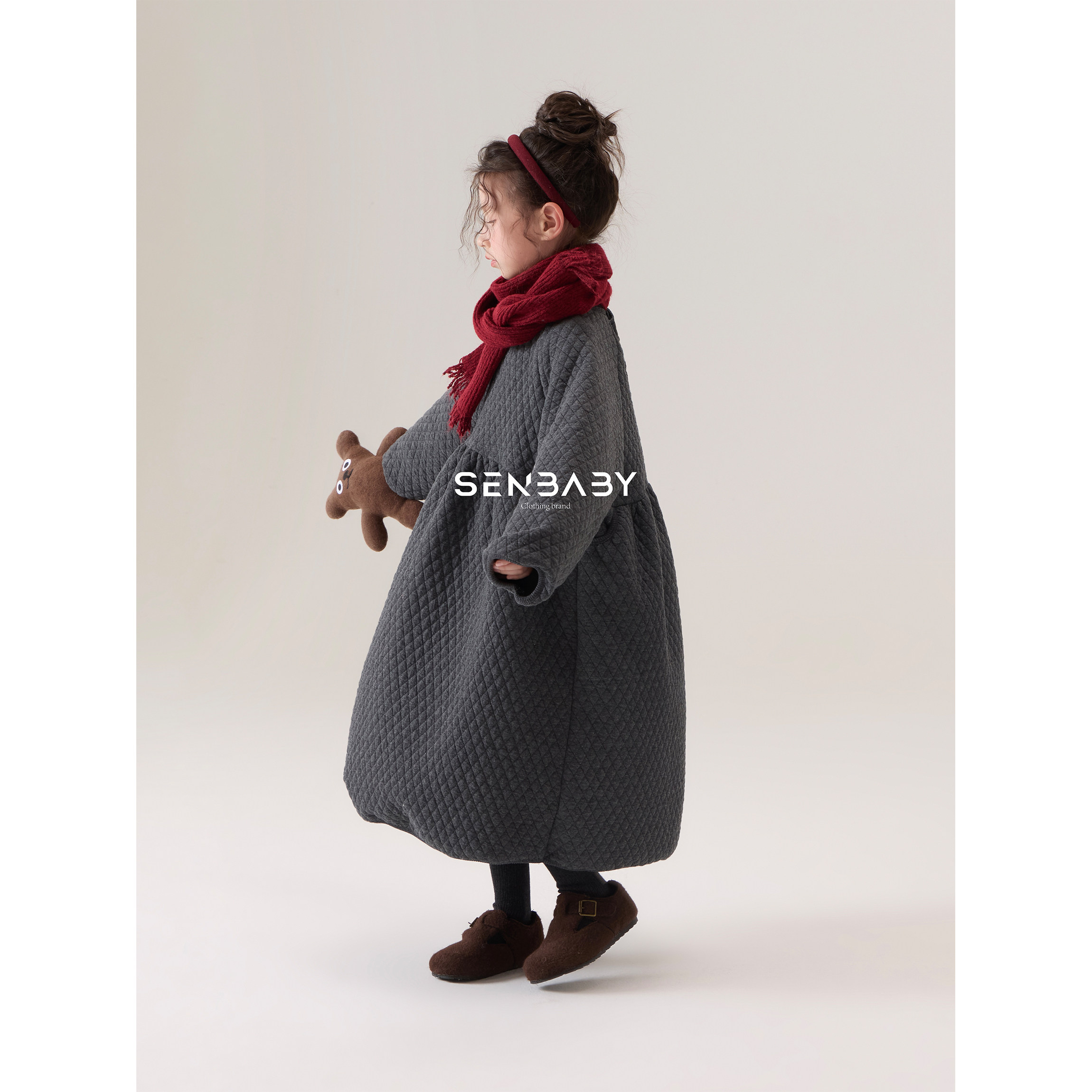 【现货】senbaby童装女童韩系长袖棉裙冬季儿童绗薄棉洋气连衣裙,淘宝优惠券,粉丝福利购,淘宝优惠卷