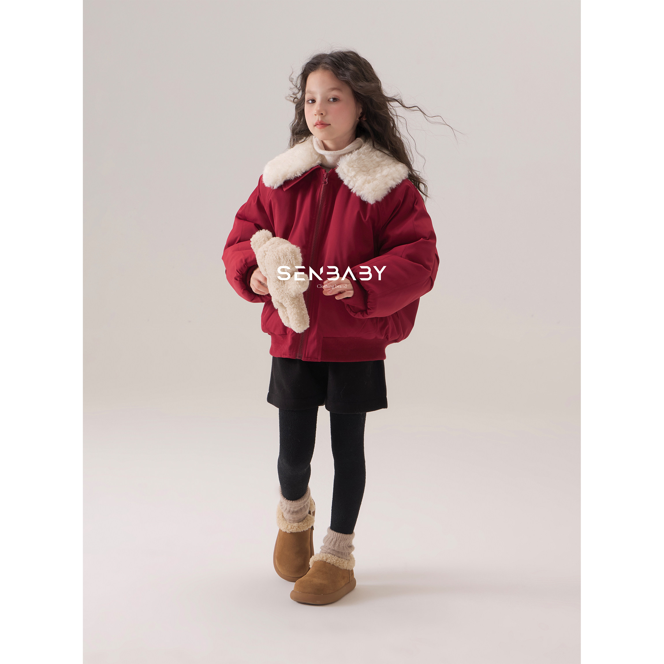 【现货】senbaby童装女童拉链外套冬装儿童红色翻毛领棉服,淘宝优惠券,粉丝福利购,淘宝优惠卷
