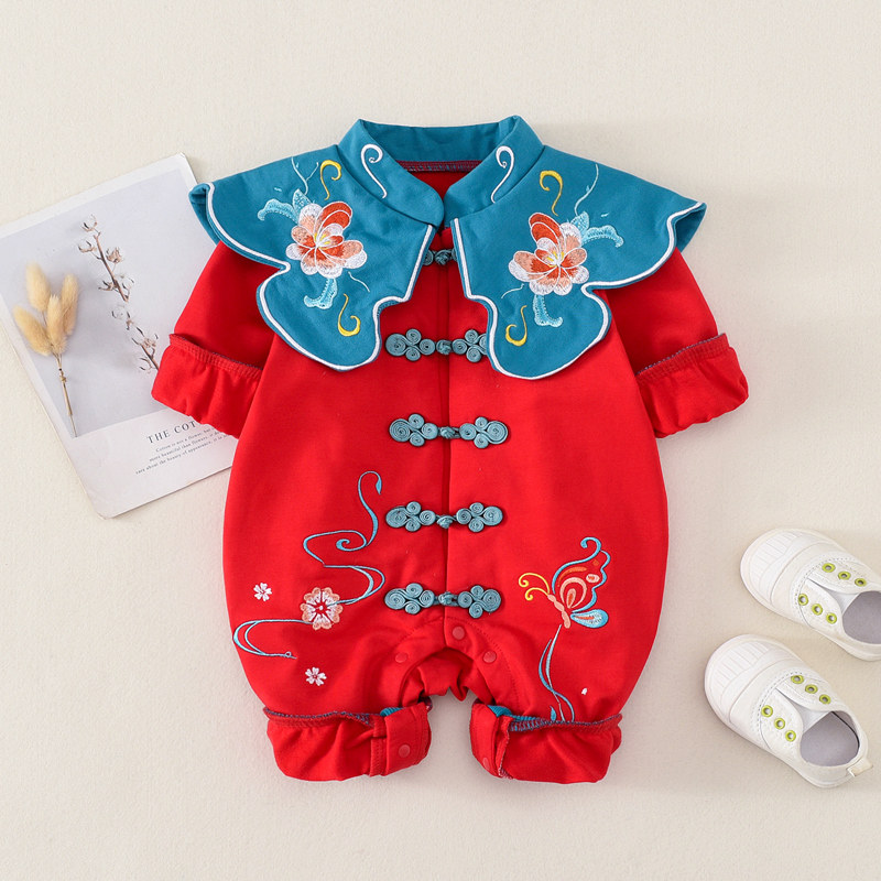 网红婴儿衣服春秋套装满月百天哈衣 十点伴方克连身衣/爬服/哈衣