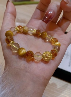 天然黄塔晶黄水晶手串女招财转运旺事业黄发晶手链手饰礼物