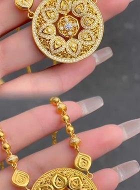 2025新款项链女黄金人生四美镶钻吊坠轻奢小众风婚嫁不掉色