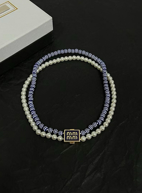 字母对原版本法式24S春夏新款项链申拉miu字母双层叠戴防珍珠颈链
