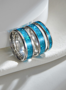 蓝色仿澳宝男女钛钢戒指手饰