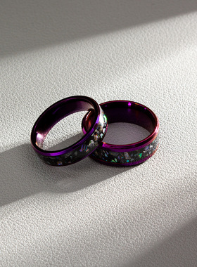 紫色戒指镶嵌鲍鱼贝纹路手饰