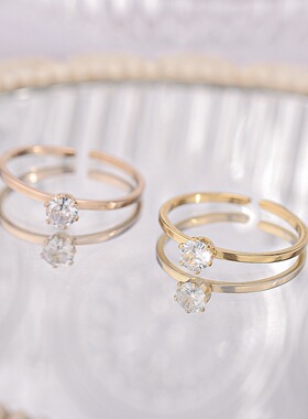 开口锆石戒指不褪色韩版小众