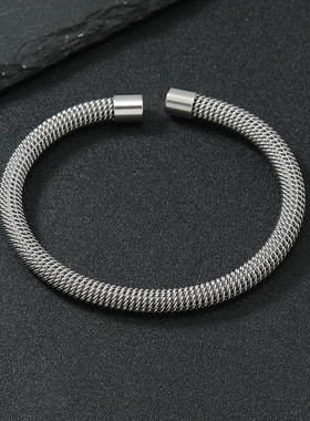 网格钢丝弹力开口钛钢手镯