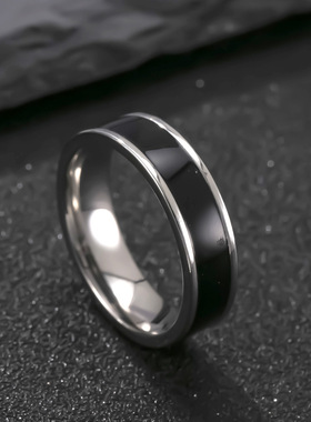 跨境热卖不锈钢男士戒指滴黑油戒指高级感百搭食指戒钛钢饰品厂