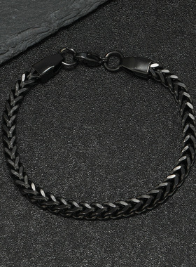 古巴链钛钢麻花链龙虾扣黑色手链