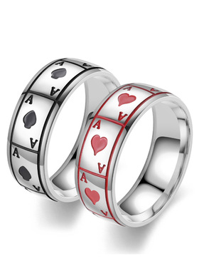 幸运黑桃A钛钢戒指环镜面