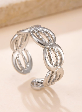 欧美新品不锈钢链条开口戒指时尚百搭油压几何戒指不掉色厂家批发