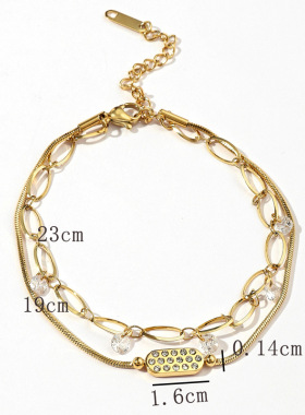 时尚双层链条镶钻石钛钢手链