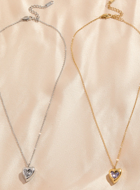 立体爱心钛钢项链女钛钢