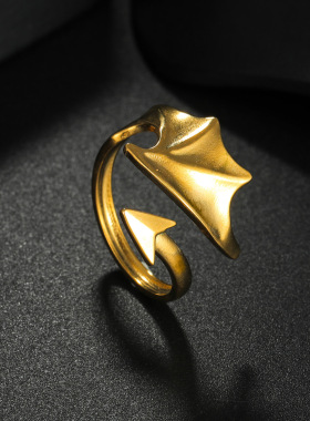 欧美跨境小饰品天使恶魔之翼情侣对戒开口不锈钢戒指电镀不掉色