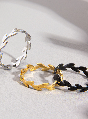 钛钢戒指橄榄树枝造型手饰