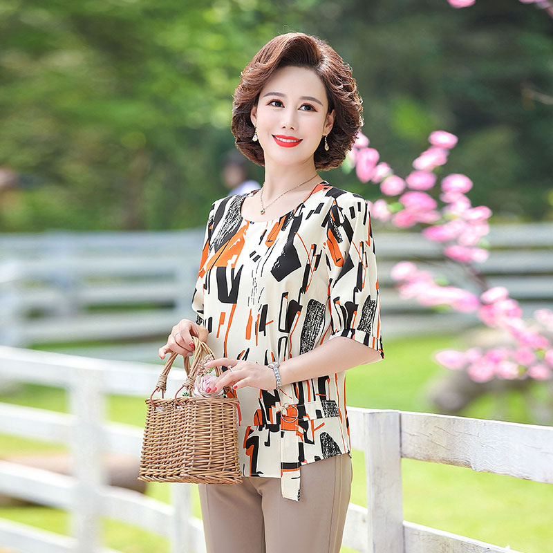 巴宝兹旗舰店40-50岁中年妈妈装夏装新款上衣裤子两件套中老年女装夏天套装1