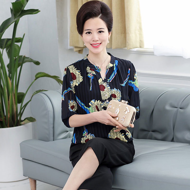 巴宝兹旗舰店中年女装夏装新品上衣裤子两件套中老年妈妈装夏季舒适气质的套装2