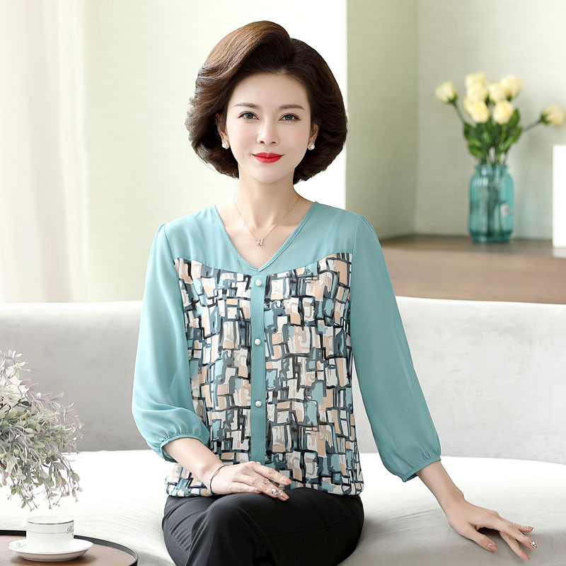 巴宝兹旗舰店中年女士妈妈装春夏新品上衣中老年女装夏装时尚七分袖T恤衫2