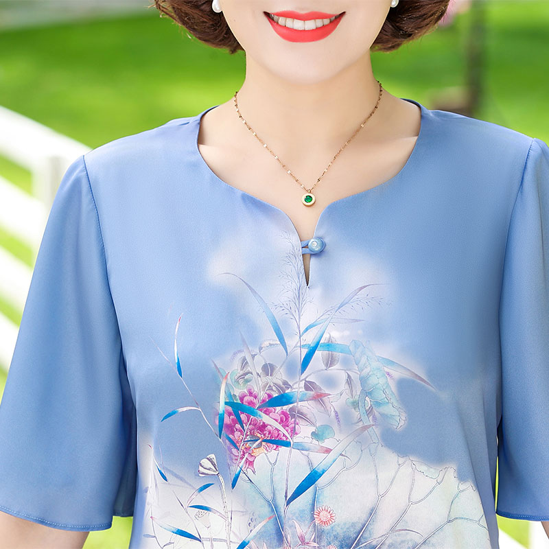 巴宝兹旗舰店中老年女装夏装新款中袖上衣裤子两件套中年女士妈妈装高贵套装3