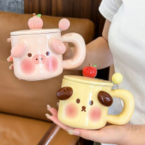 Cute Mark Cup With Cover Spoon Creative Couple Gift Ceramic Mug Girl Home Office Coffee Drinking Water Cup