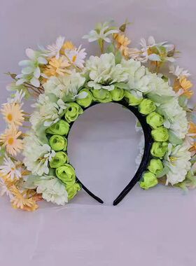 黄色簪花花环发饰汉服配饰