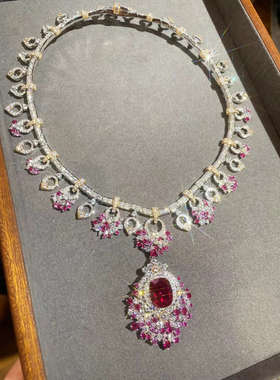 Hui zhanxi  培育红宝大气满钻豪镶款大项链s925银镀金